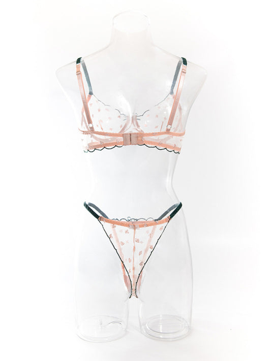 TEEK - Pastel Pink Playing Card Pattern Embroidery Sheer Lace Set LINGERIE TEEK K