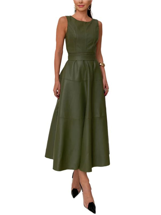 TEEK - Green Sleeveless Casual Eco-Leather Dress DRESS TEEK K