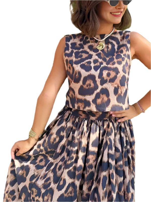 TEEK - Leopard Open Back Bow Top Skirt Two Piece Set SET TEEK K