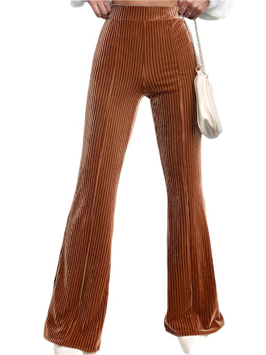 TEEK - Brown Corduroy Wide-Leg High Waist Flared Pants PANTS TEEK K