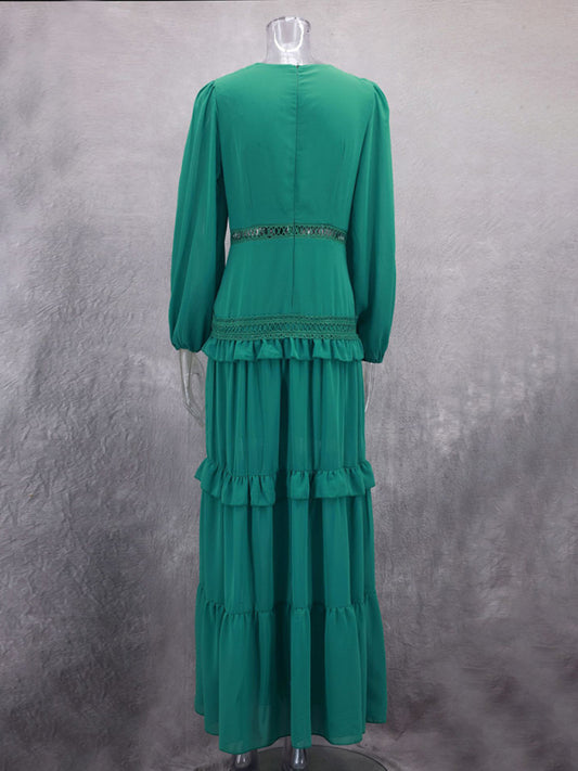 TEEK - Patchwork Long Sleeve V-Neck Dress DRESS TEEK K