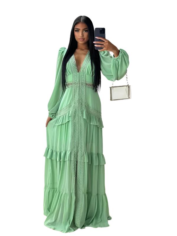 TEEK - Patchwork Long Sleeve V-Neck Dress DRESS TEEK K Pale green S