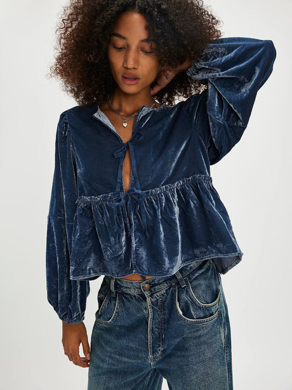 TEEK - Sweet Casual Tie Velvet Shirt TEEK K