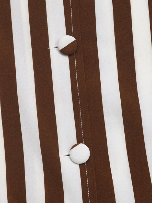 TEEK - V-Neck Striped Contrast Long-Sleeved Top TOPS TEEK K