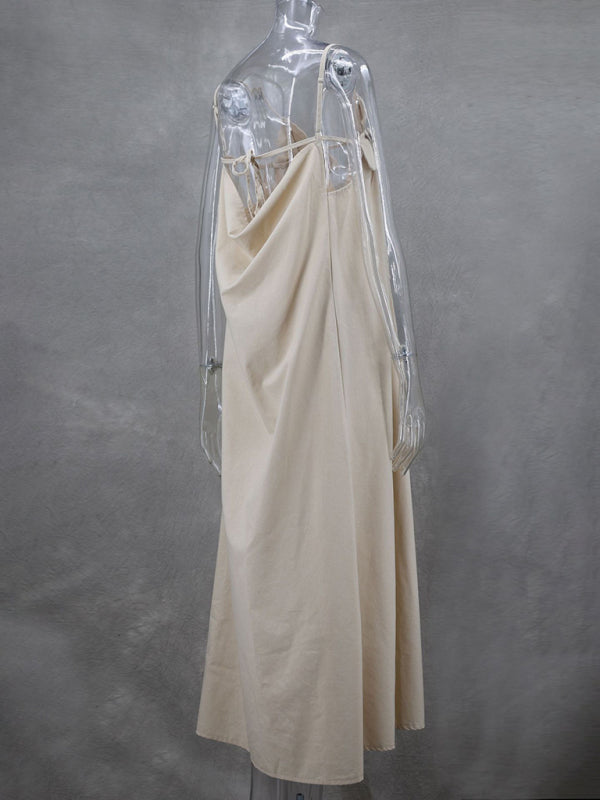 TEEK - Khaki V-neck Loose Sleeveless Holiday Dress DRESS TEEK K