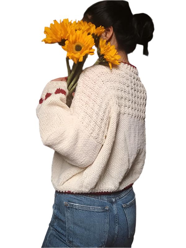 TEEK - White Round Neck Red Heart Long Sleeve Loose Sweater TOPS TEEK K