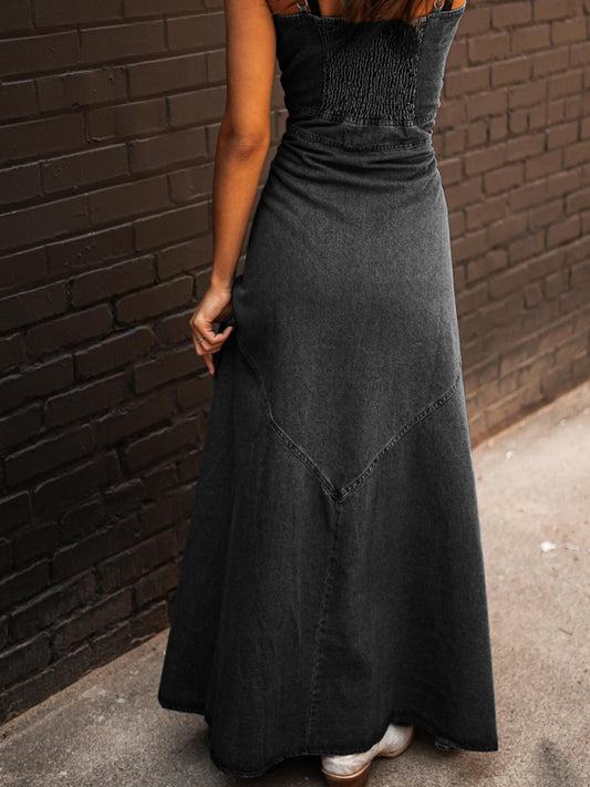 TEEK - Cotton Denim Distressed Sleeveless Buttoned Long Swing Dress DRESS TEEK K