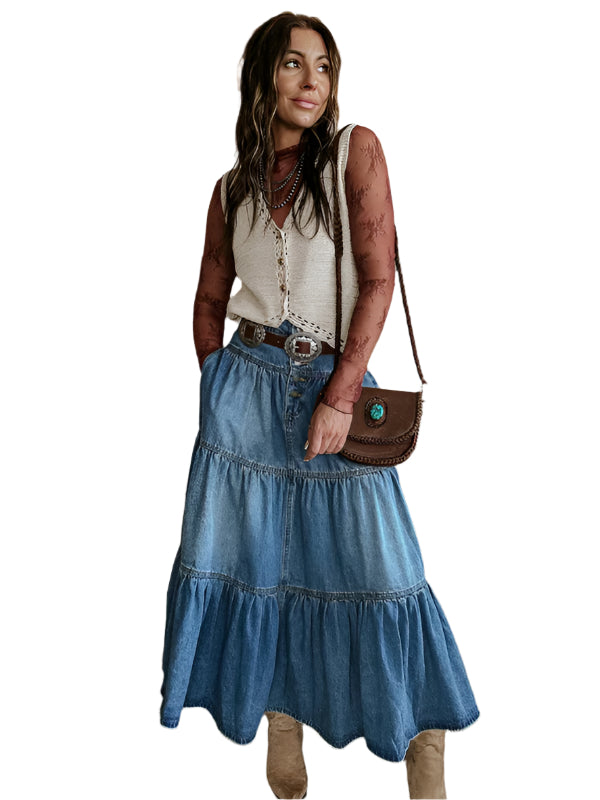 TEEK - Bohemian A-line Layered Cake Denim Skirt SKIRT TEEK K