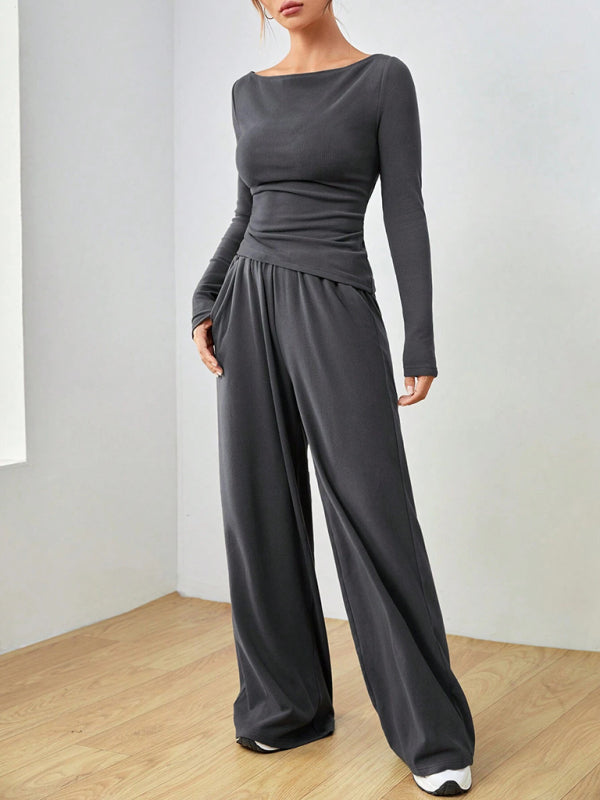 TEEK - Long-Sleeved Wide Leg Pants Two-Piece Set SET TEEK K