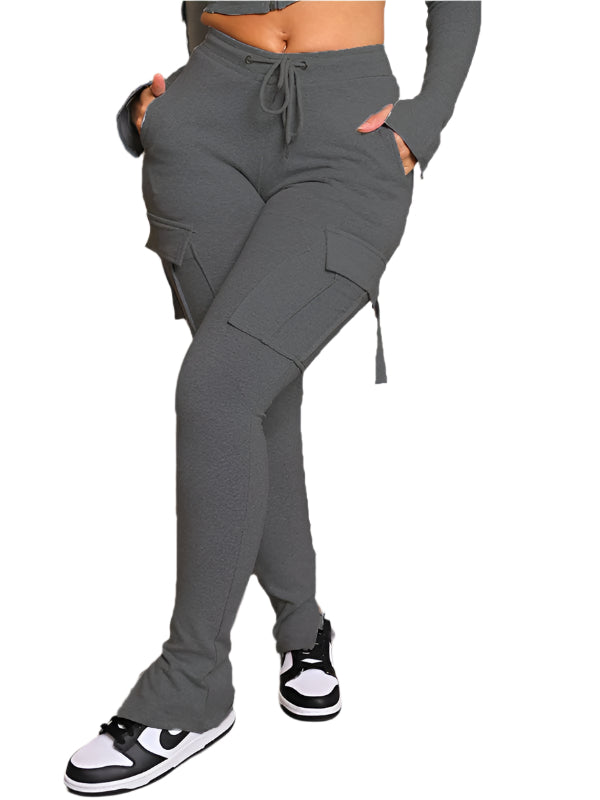 TEEK - Pocketed Drawstring Waist Slit Trousers PANTS TEEK K Grey S