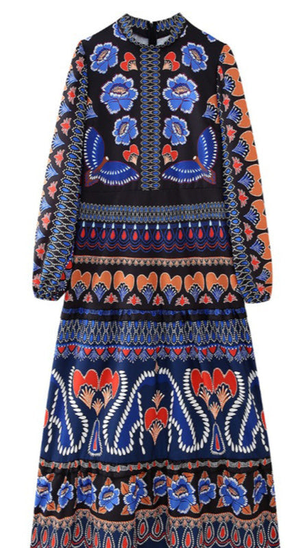 TEEK - Floral Multicolor Blue Printed Long Sleeve Dress DRESS TEEK K