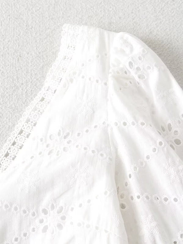 TEEK - White V-Neck Lace Waist Open Dress DRESS TEEK K