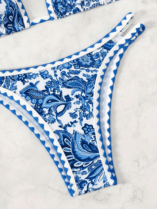 TEEK - Blue Printed Halter Neck Sexy Bikini SWIMWEAR TEEK K