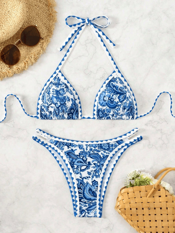 TEEK - Blue Printed Halter Neck Sexy Bikini SWIMWEAR TEEK K
