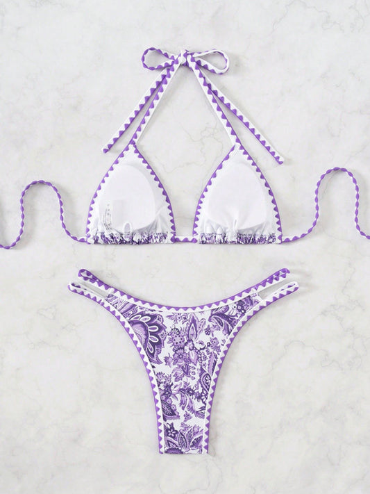 TEEK - Purple Printed Halter Neck Bikini SWIMWEAR TEEK K