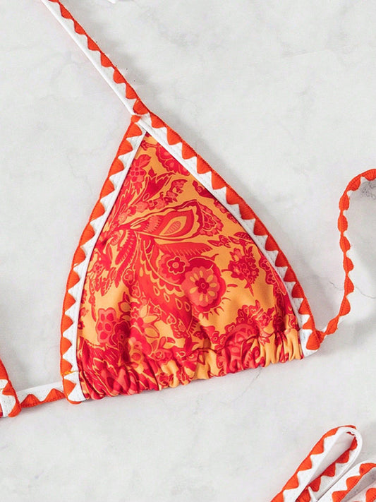 TEEK - Orange Printed Halter Neck Bikini SWIMWEAR TEEK K