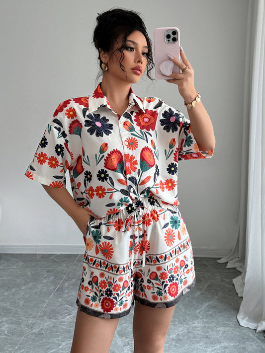 TEEK - White Red Festive Short-Sleeved Printed Shorts Set SET TEEK K S