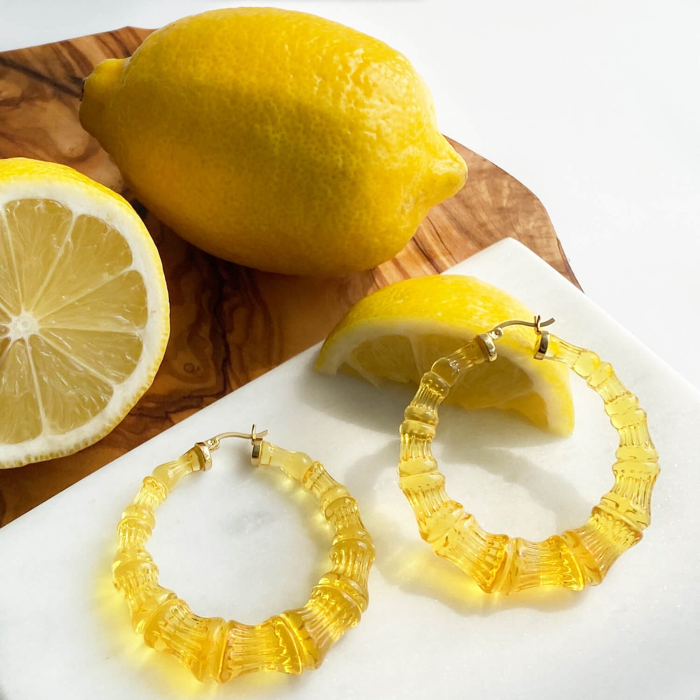 TEEK - Lemon Yellow Lucite Bamboo Hoop Earrings JEWELRY TEEK GNH