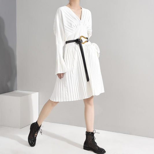 TEEK - Sakiya Pleated Long Sleeve Shirt Dress - White DRESS TEEK MS