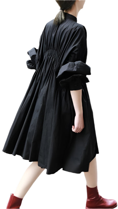 TEEK - Hotaru Long Sleeve Pleated Shirt Dress - Black DRESS TEEK MS