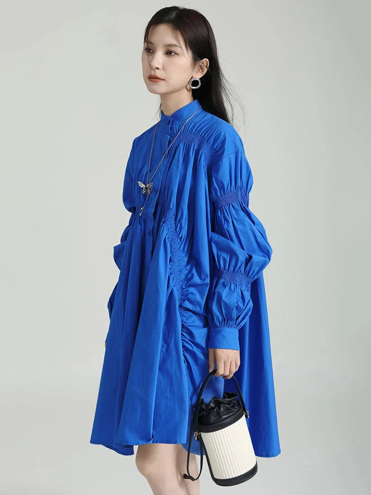 TEEK - Hotaru Long Sleeve Pleated Shirt Dress - Blue DRESS TEEK MS