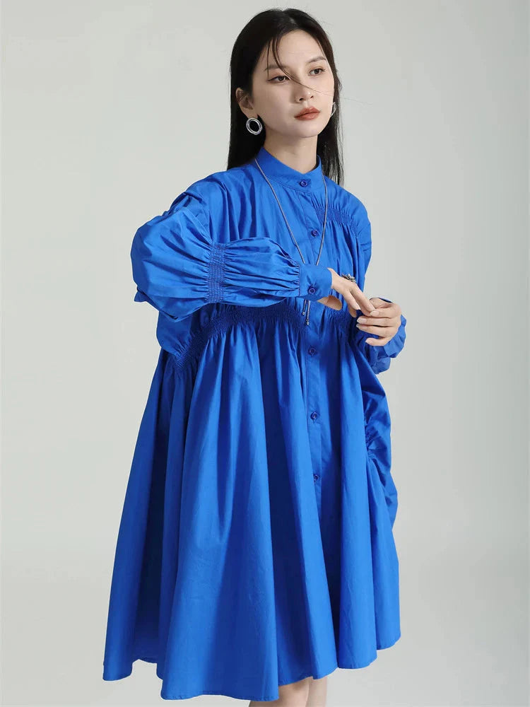 TEEK - Hotaru Long Sleeve Pleated Shirt Dress - Blue DRESS TEEK MS