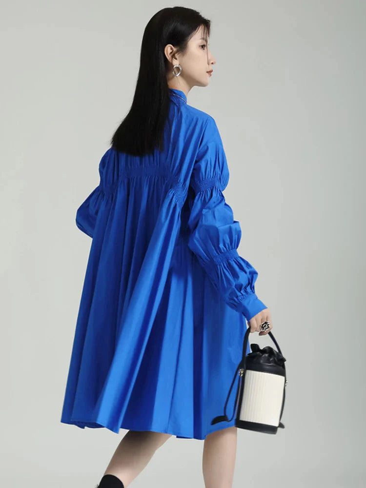 TEEK - Hotaru Long Sleeve Pleated Shirt Dress - Blue DRESS TEEK MS