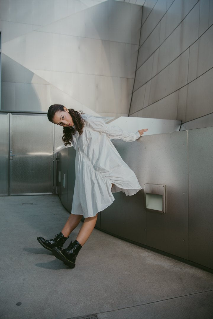 TEEK - Hotaru Long Sleeve Pleated Shirt Dress - White DRESS TEEK MS
