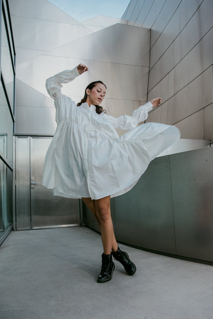TEEK - Hotaru Long Sleeve Pleated Shirt Dress - White DRESS TEEK MS