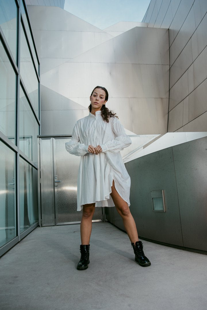 TEEK - Hotaru Long Sleeve Pleated Shirt Dress - White DRESS TEEK MS