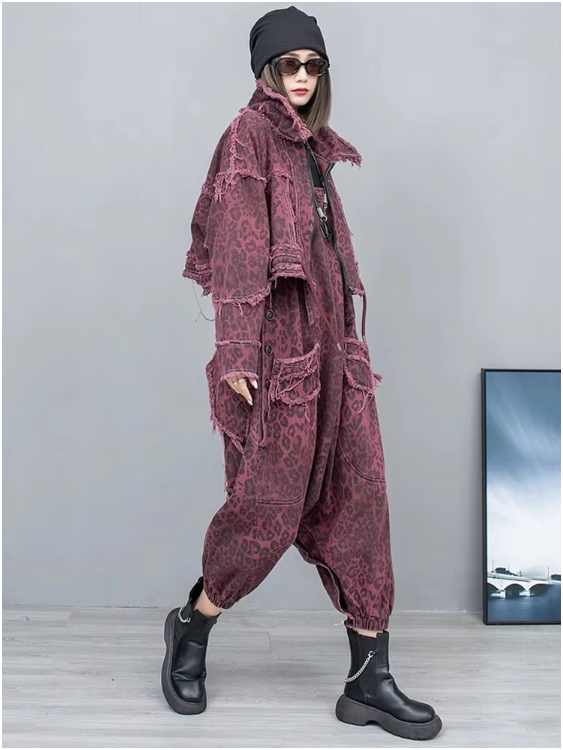 TEEK - Kuniko Denim Leopard Overalls OVERALLS TEEK MS