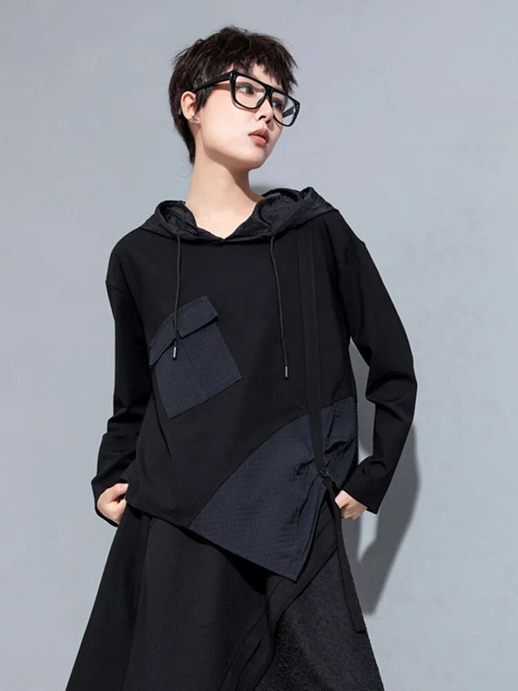 TEEK - Hamarna Pocket Rouched Hoodie - Black TOPS TEEK MS