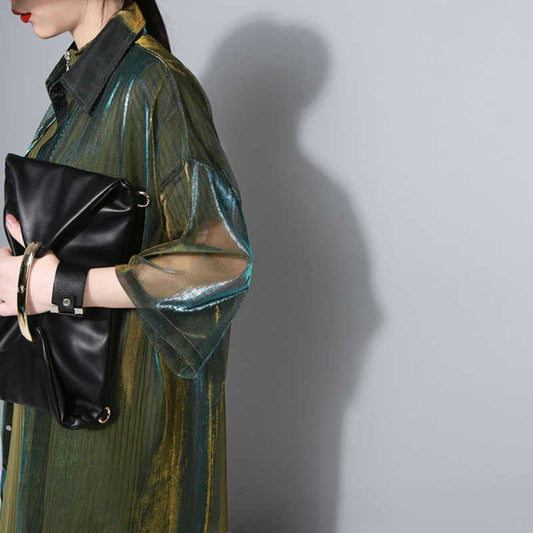 TEEK - Reece Sheer Shimmer Shirt Dress - Gold Green DRESS TEEK MS