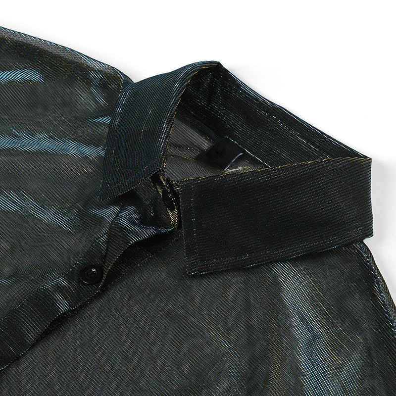 TEEK - Reece Sheer Shimmer Shirt Dress - Gold Green DRESS TEEK MS