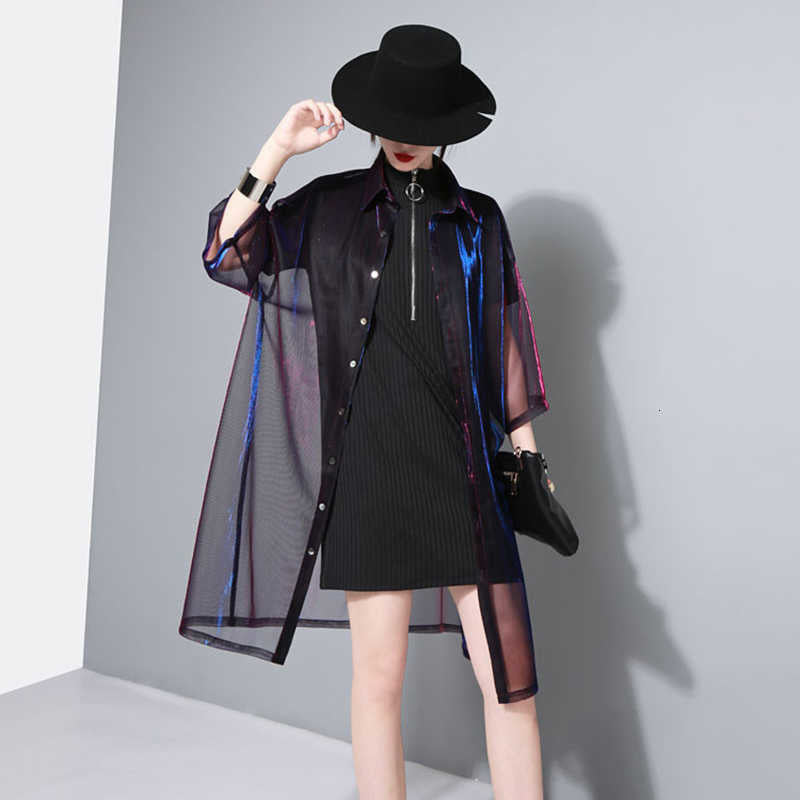TEEK - Reece Sheer Shimmer Shirt Dress - Rose Red Blue DRESS TEEK MS