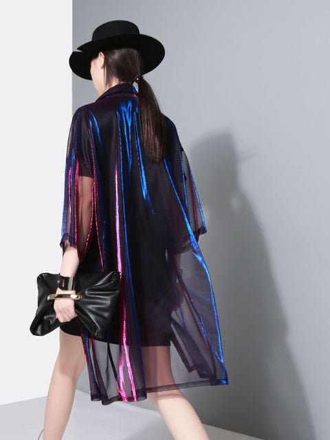TEEK - Reece Sheer Shimmer Shirt Dress - Rose Red Blue DRESS TEEK MS One Size