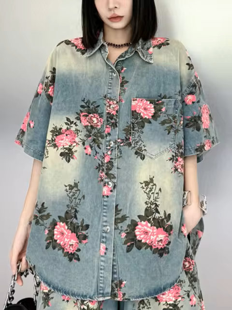 TEEK - Rosette Rose Denim Shirt TOPS TEEK MS