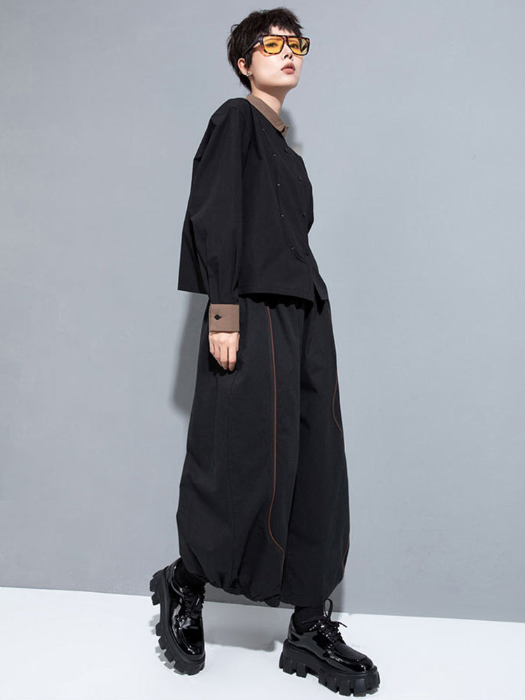 TEEK - Black Bibbe Button Blouse TOPS TEEK MS