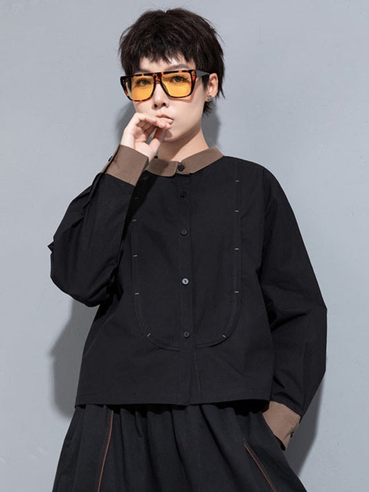 TEEK - Black Bibbe Button Blouse TOPS TEEK MS