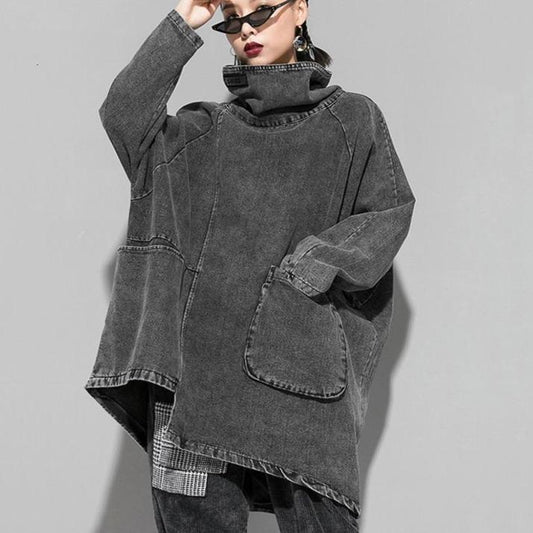 TEEK - Reon Turtleneck Loose Denim Sweatshirt TOPS TEEK MS