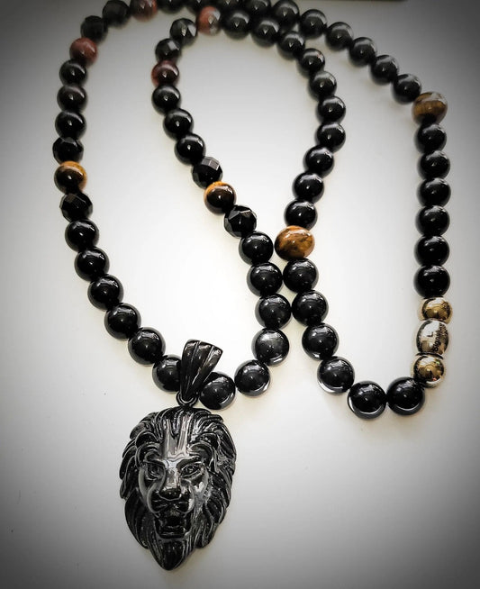 TEEK - Mens Lion Head Obsidian Necklace JEWELRY TEEK LSC
