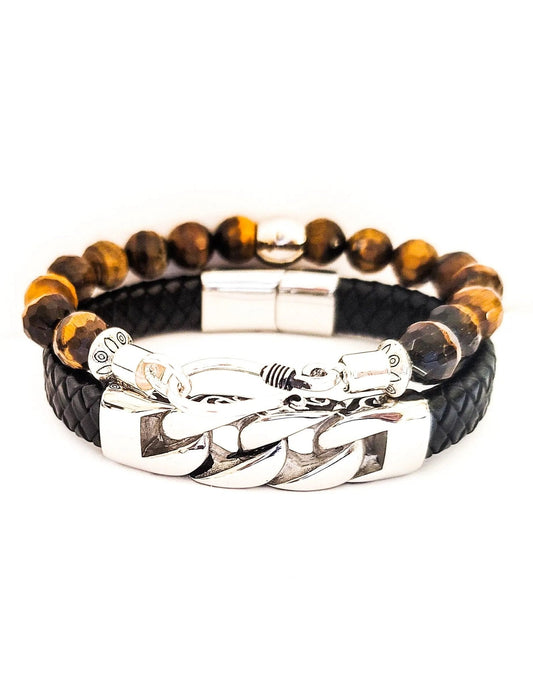 TEEK - Mens Tiger Eye and Leather Bracelet Set JEWELRY TEEK LSC