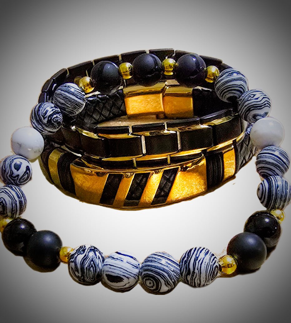 TEEK - Mens White Malachite Onyx 3pc. Bracelet Set JEWELRY TEEK LSC