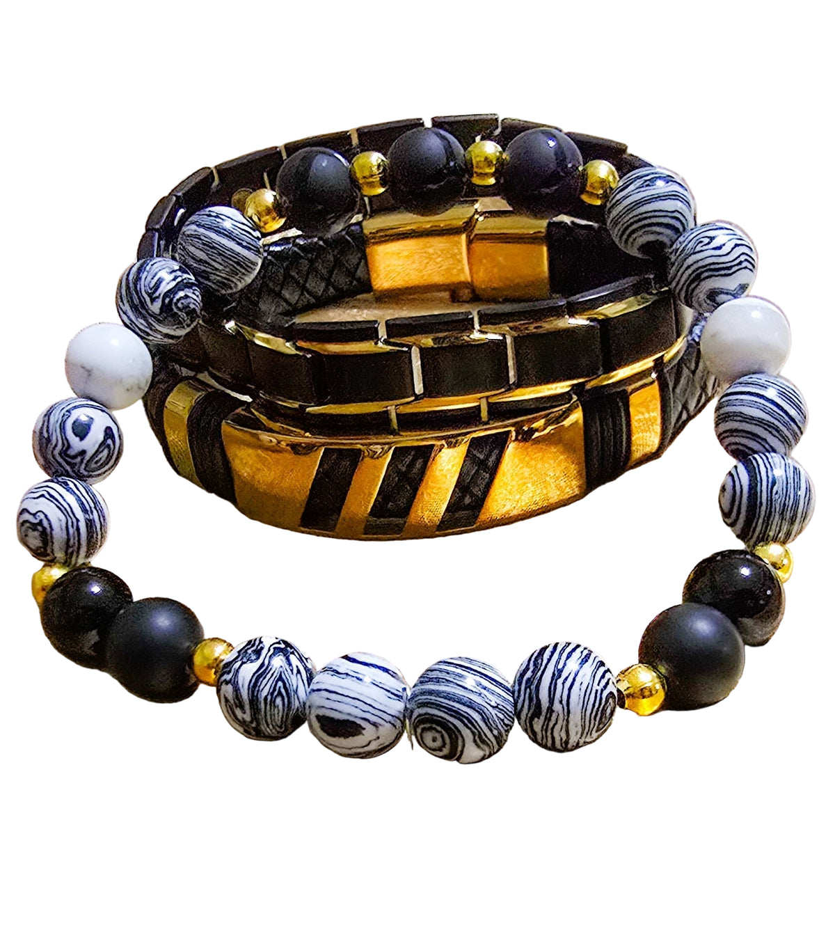 TEEK - Mens White Malachite Onyx 3pc. Bracelet Set JEWELRY TEEK LSC