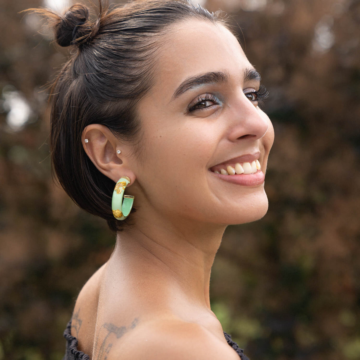 TEEK - Small Gold Leaf Lucite Hoop Earrings JEWELRY TEEK GNH