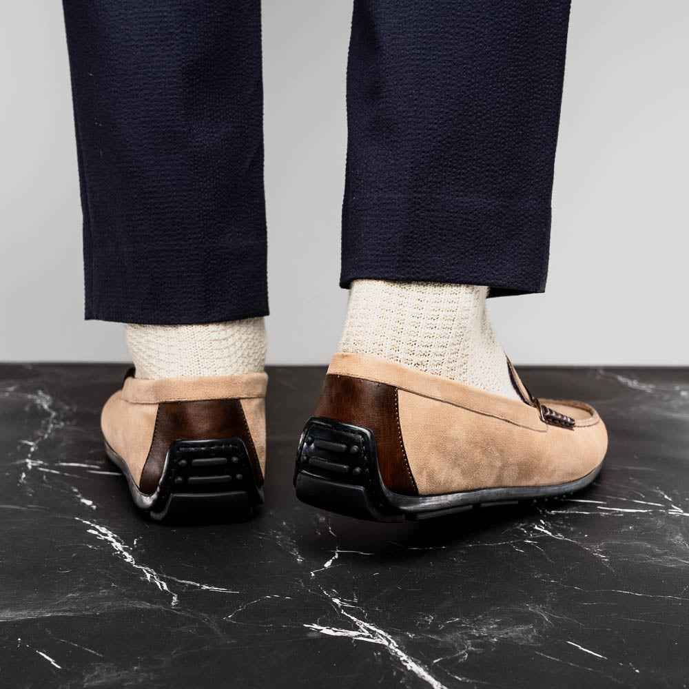 TEEK - 36-300-BON MONZA Sueded Italian Calfskin Driver Bone / Chestnut SHOES TEEK ZI