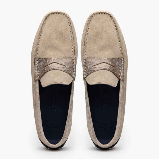 TEEK - 31-160-SND MONZA Sueded Calfskin with Crocodile Driver Sand SHOES TEEK ZI Sand 8.5 Medium