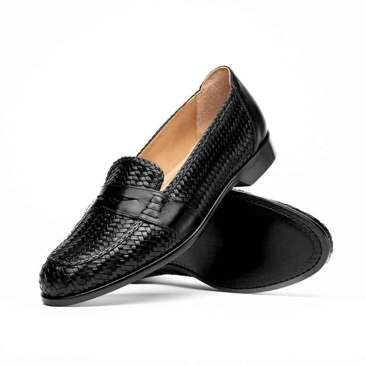 15-585-BLK NICOLA Italian Calfskin Basketweave, Black Shop Zelli Italia