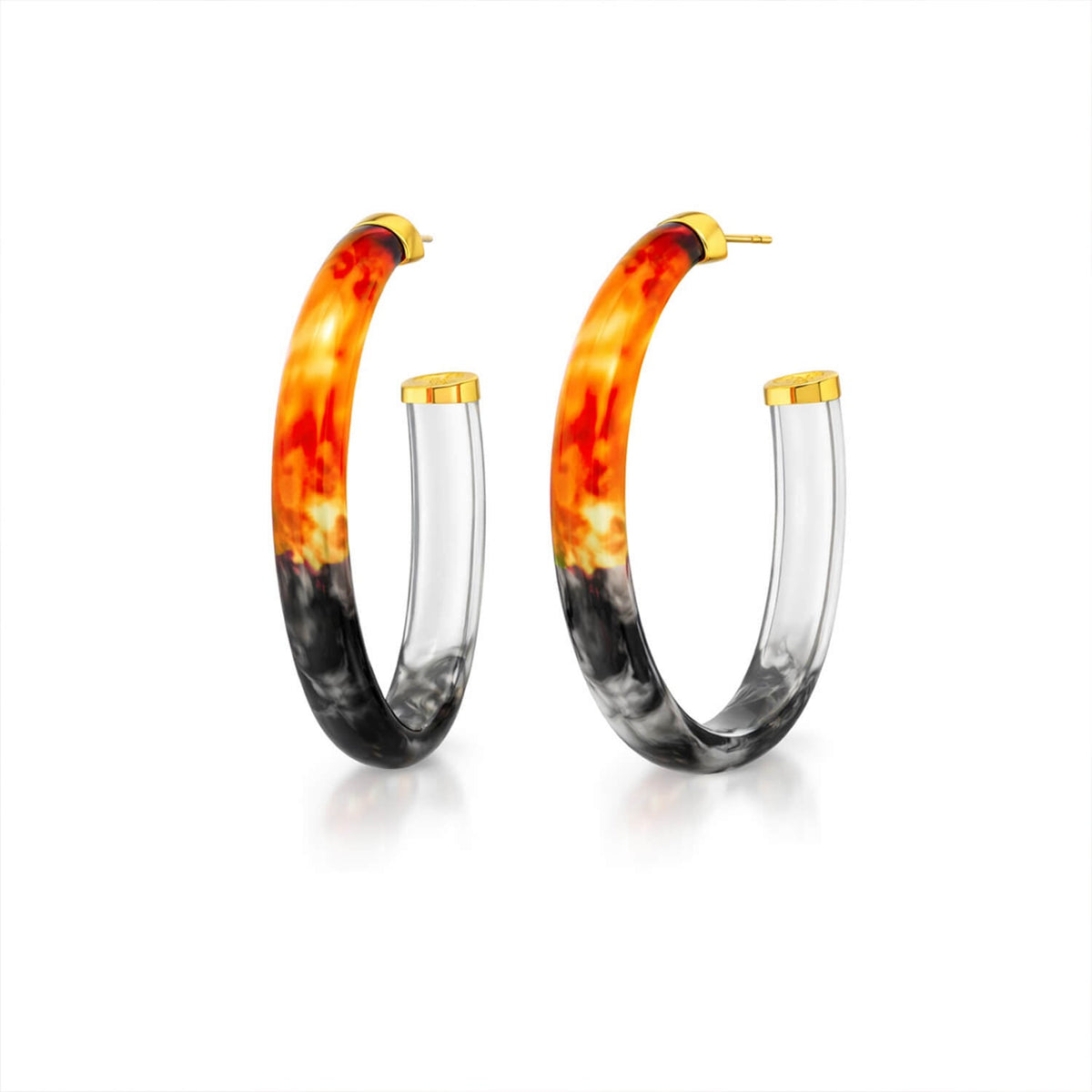 TEEK - XL Oval Tie Dye Lucite Hoop Earrings in Black & Amber JEWELRY TEEK GNH BLACK/ORANGE