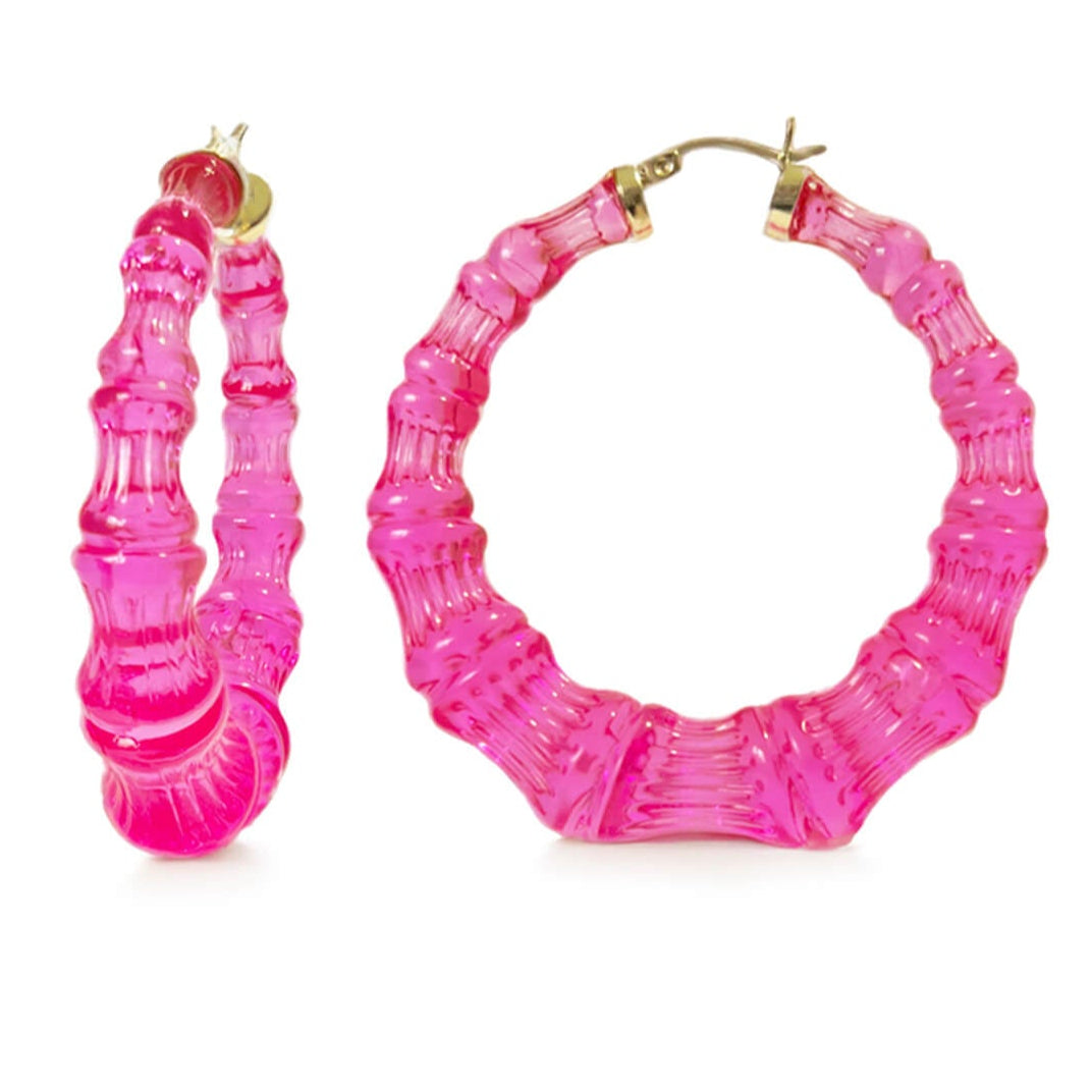 TEEK - Electric Pink Lucite Bamboo Hoop Earrings JEWELRY TEEK GNH